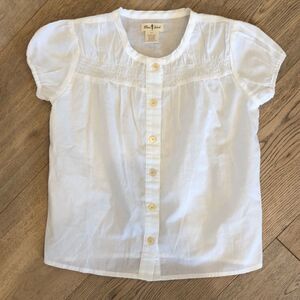 Olive Juice White Short Sleeved Button Up Blouse with Flower Buttons, Girls 5